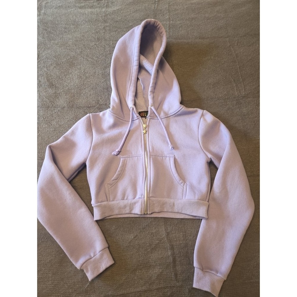 dELiA*s Cropped Full Zip Hoodie Jr Small Lavender Purple Star Zipper Y2K Style